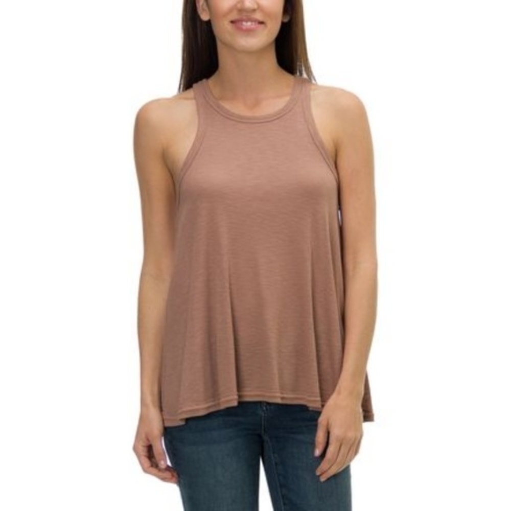 Free People Sleeveless Flowy Tank Top in Dusty Brown
